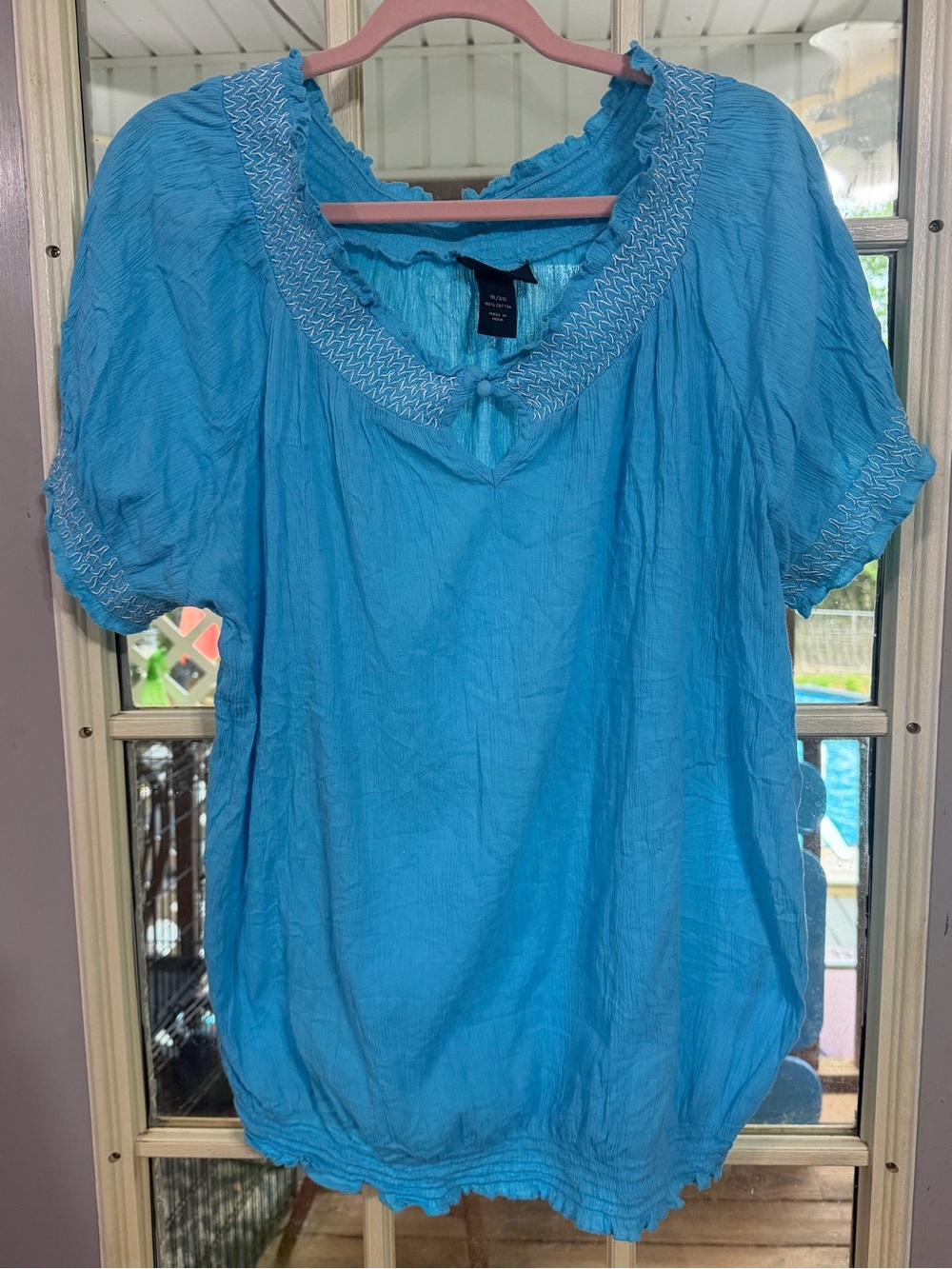 Lane Bryant Turquoise Smocked Peasant Blouse